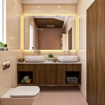 Contemporary Bathroom Design With Large Vanity Mirror